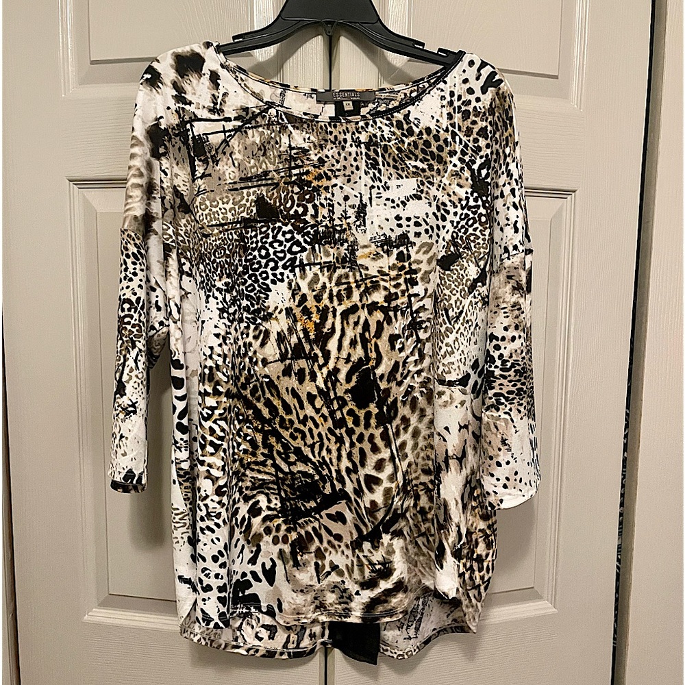 Essentials by Milano Mixed Animal Print Blouse with Zipper Back